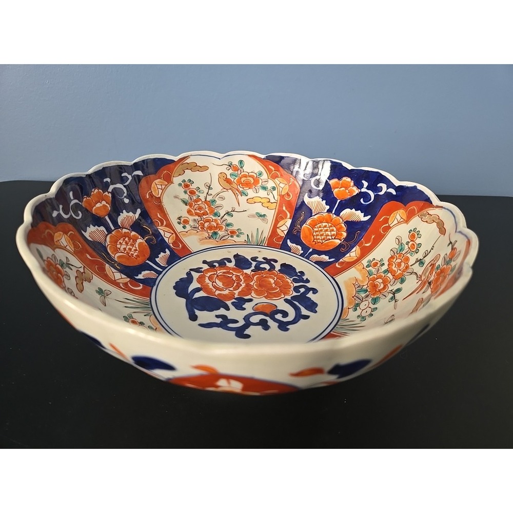 Imari Porcelain Bowl Large 9" Hand Painted Scalloped Edge Japanese Vintage Fruit